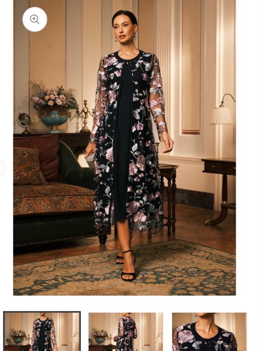Black Floral Embroidered Sheer Duster Dress